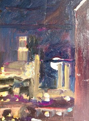 Michelle Mendez, 'Boston Edison Moonlight', 1993, original Painting Oil, 6.7 x 8.7  inches. Artwork description: 1911  Boston, night, oil sketch, oil on primed Rives BFK paper mounted on masonite, stripping stained mahogany, ready to hang    ...