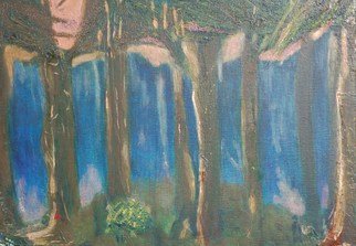 Lauren Mooney Bear; Evening In The Park, 2010, Original Painting Acrylic, 20 x 16 inches. Artwork description: 241    Hidden man, Night, Moon Glow, Trees, Park, Landscape  ...