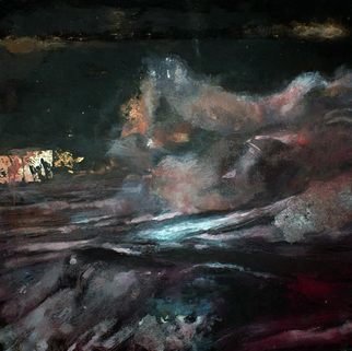 Murielle Argoud; Nocturne, 2008, Original Painting Oil, 100 x 100 cm. Artwork description: 241  oil painting, visionary, abstract lyrics, mixed technique, print overpainted                   ...