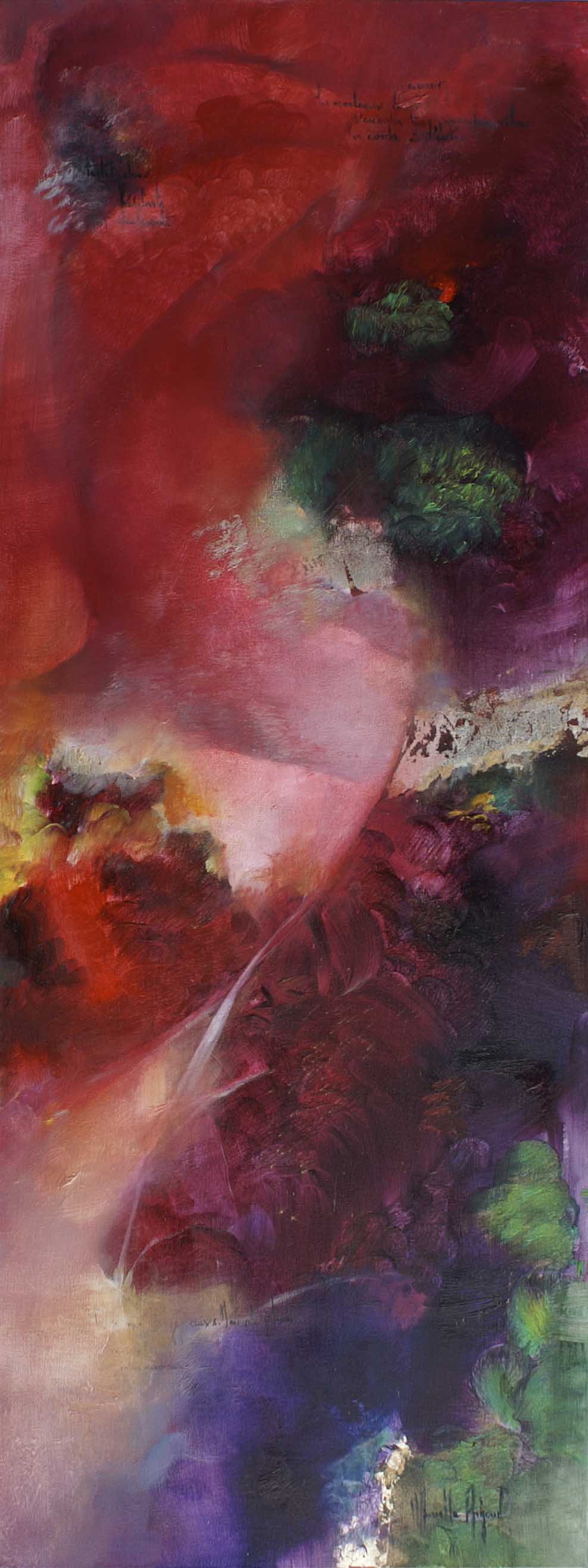 Murielle Argoud; Outre Silence I, 2010, Original Painting Oil, 50 x 130 cm. Artwork description: 241  oil painting, visionary, abstract lyrics, mixed technique,  ...