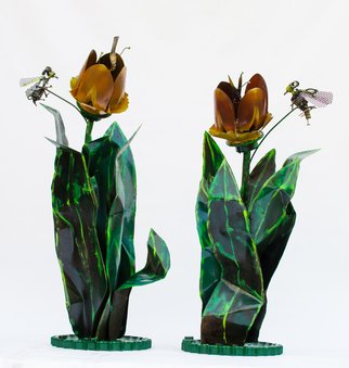 Michelle Vara; Tulips And Bees, 2013, Original Sculpture Steel, 36 x 72 inches. Artwork description: 241  Recycled metal welded and finished in Handmade paint using  translucent color.  ...