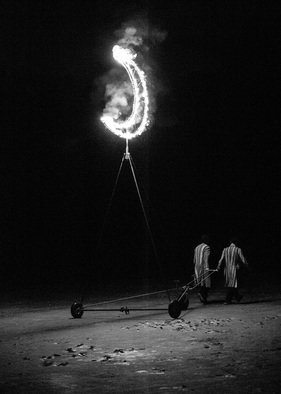 Maciej Wysocki; The Two Who Stole The Moon, 2014, Original Photography Black and White, 30 x 42 cm. Artwork description: 241 moon, night, theft, two men...
