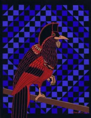 Teresa Sherwin; Red Bird, 2003, Original Drawing Gouache, 8 x 11 inches. Artwork description: 241 Gouache on Fabraino Uno paper....