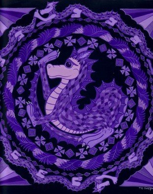 Teresa Sherwin; Spectrum Violet Dragon, 2003, Original Drawing Gouache, 11 x 11 inches. Artwork description: 241       Gouache on Fabriano Uno  140 lb. paper.           ...