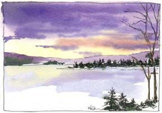 Nancy Overbury; Icy Reflections, 2002, Original Watercolor, 6 x 4 inches. 