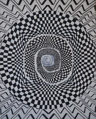 Natalia Sofyina; Spiral Of Time, 2012, Original Painting Oil, 16 x 20 inches. Artwork description: 241   geometric, abstract, painting, oil on canvas, geometric abstraction, black and white, optical illusion, flat, composition, checkerboard   ...