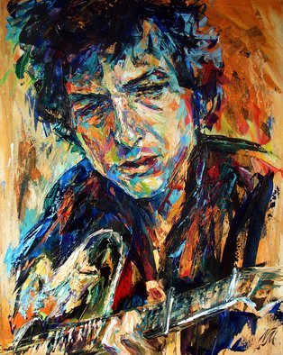 Natasha Mylius; Bob Dylan, 2009, Original Painting Acrylic, 24 x 30 inches. Artwork description: 241    impressionism, portrait, musicians, bob dylan, guitar, musicians ...