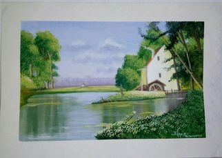 Nazir Khatry; House By The Lake Side, 2015, Original Watercolor,   inches. 
