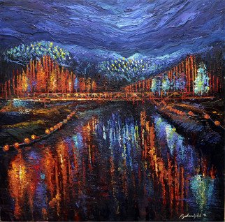 Ngdawiyah Ismail; Kinta River Front, 2015, Original Painting Acrylic, 24 x 36 inches. Artwork description: 241  The night scene walking by the river side of Kinta, as the night is filled with the colourful tree lights that brings forth all walks of life. ...