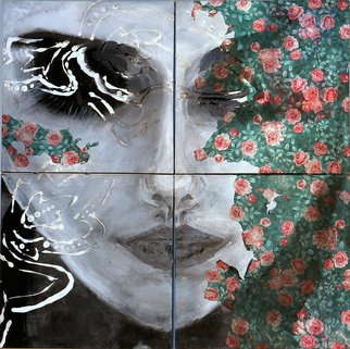 Niaz Hekmat; Presence In Both Realities, 2015, Original Mixed Media, 60 x 60 cm. Artwork description: 241  Presence in both Realities, M ix Media, 60 x 60 cm ( 4 pieces canvas) , Dec 2014