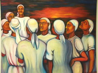 Nicole Pea; I Heard She Was Coming, 1994, Original Painting Acrylic, 62 x 48 inches. Artwork description: 241  Women gather to pray and sing psalms. ...