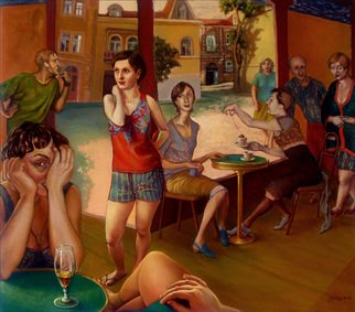 Nino Pkhaladze; Cafe In Tbilisi, 2002, Original Painting Oil, 70 x 62 cm. 