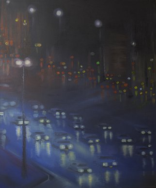 Natia Khmaladze; City Lights Through Tears, 2013, Original Painting Oil, 51 x 61 cm. Artwork description: 241  City lights night landscape traffic rain urban oil canvas tears  ...