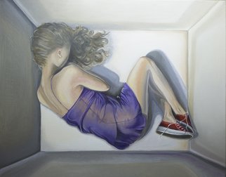 Natia Khmaladze; Do You Ever Wonder, 2012, Original Painting Oil, 76.5 x 61 cm. Artwork description: 241    Portrait girl female woman boxed in box oil on canvas modern 3D  ...