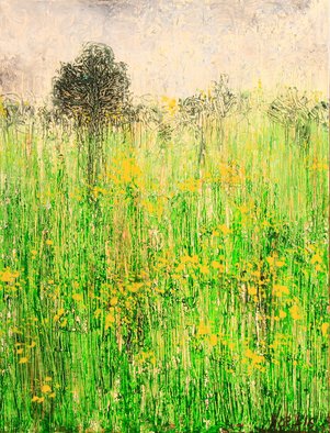Nora Franko; Yellow Field, 2016, Original Painting Oil, 18 x 24 inches. Artwork description: 241 Original Oil Painting on Gallery Wrapped Canvas. Frolicking summer youth. ...