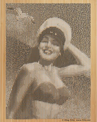 Oleg Filin; Sea Gal, 2017, Original Photography Mixed Media, 60 x 80 cm. Artwork description: 241 A portrait of Ava Gardner, a pin- up star of the past. A PIN- UP series by Oleg Filin.  images are compiled with drawing pins, sparced over wooden surfaces  AVAILABLE IN PRINTS only  the artwork is presented by a PREVIEW image at absolutearts. com and  available in ...