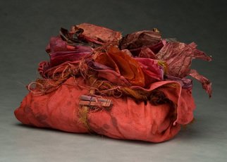 Elena Osterwalder; The Red Bag, 2008, Original Sculpture Mixed, 16 x 13 inches. Artwork description: 241  Dyed woven cotton cloth with cochineal dyed paper tied with sisal twine.  ...