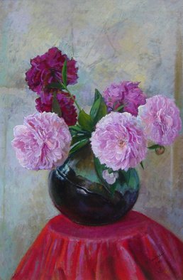 Parnaos Surabischwili; Peonies, 2007, Original Painting Oil, 22 x 30 inches. Artwork description: 241    Oil painting on board  ...
