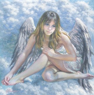 Petr Parkhimovitch; Etude 01 Angel On A Cloud, 2019, Original Painting Oil, 56 x 57 cm. Artwork description: 241 A small figurative study made in oil on paper. Young girl angel resting on a cloud. ...