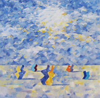 Angel Patchamanov; Sky 19, 2017, Original Painting Oil, 116 x 116 cm. Artwork description: 241 Abstract, landscape, sky, figures, blue, ...