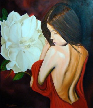Patricia Vicente; Jade, 2014, Original Painting Oil, 80 x 90 cm. Artwork description: 241   A beauty woman with a big flower. ...