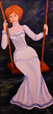 Patrick Lynch; The Morning Stars, 2012, Original Painting Acrylic, 12 x 24 inches. Artwork description: 241  An Edwardian era woman rides a swing in the early morning hours before sunrise.       ...