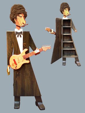 Paul Carbo; Bob Dylan, 2005, Original Sculpture Wood, 2.2 x 5.7 inches. Artwork description: 241  Custom, handmade, free- standing, stained wood cabinet as life- size caricature of Bob Dylan ...