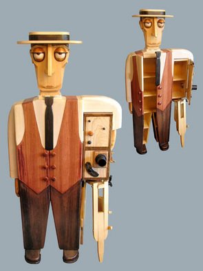 Paul Carbo; Buster Keaton, 2007, Original Furniture, 2.4 x 5.6 feet. Artwork description: 241  Custom, handmade, free- standing, stained wood cabinet as life- size caricature of Buster Keaton ...