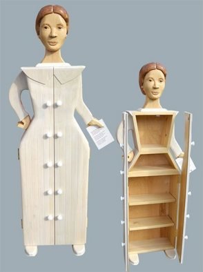 Paul Carbo; Emily Dickinson, 2010, Original Sculpture Wood, 20 x 62 inches. Artwork description: 241 Custom handmade, free- standing wood cabinets as life- size caricature of Emily Dickinson...