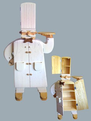 Paul Carbo; The Chef, 2006, Original Furniture, 2.4 x 5.8 inches. Artwork description: 241  Custom, handmade, free- standing, stained wood cabinet as life- size caricature of The Chef ...