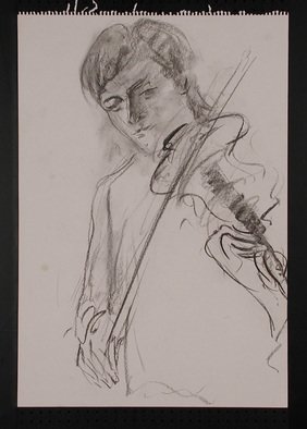 Paul Freeman; Violinist Brother, 1990, Original Drawing Charcoal, 30 x 42 cm. 