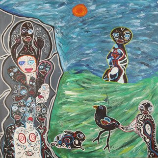 Paul Jace; Africa Number 1, 2010, Original Painting Acrylic, 36 x 36 inches. Artwork description: 241  Landscape Tribal Animals African Rabbits Bird Ancestors Aboriginal Magic Sea Sun ...