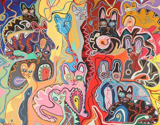 Paul Jace; Cats, 2010, Original Painting Acrylic, 36 x 28 inches. Artwork description: 241  Air Water Fire Earth Landscape Tribal Snakes Animals African Pussycats Ancestors Aboriginal Magic Sea Cute ...