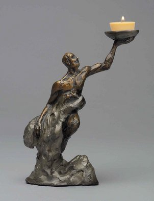 Paul Orzech; Prometheus, 2006, Original Sculpture Bronze, 7 x 9 inches. Artwork description: 241  Prometheus, in Greek mythology, stole fire from the gods and gave it to the mortals.  This figure holds up that precious knowledge in his left hand, which also serves as a candle holder.  Prometheus if finished in a French Brown Patina and his base has a silver ...