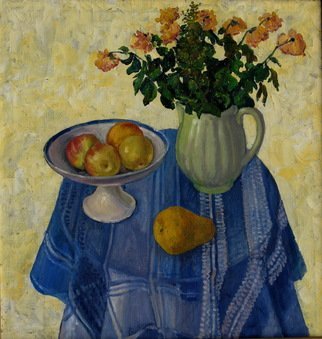 Pavel Tyryshkin; Blue Tablecloth, 2006, Original Painting Oil, 65 x 65 cm. Artwork description: 241 still life on a table covered with a blue tablecloth...
