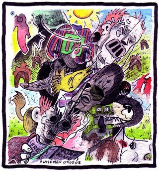 Pete Wiseman; Turf King, 2008, Original Mixed Media, 8 x 8 inches. Artwork description: 241  Turf King cautionary tale gambling addiction horses automatic drawing dark comedy portrait ...