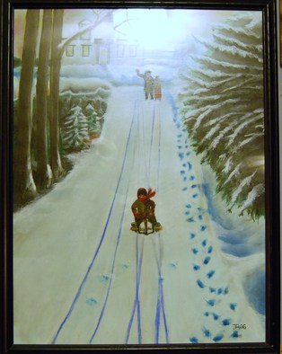 James Emerson; Farewell To Youth, 2000, Original Painting Oil, 18 x 24 inches. Artwork description: 241  Children enjoying the winter snow, last fling of youth.       ...
