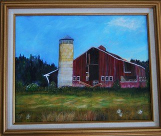 James Emerson; Old Farm With Red Barn, 2009, Original Painting Oil, 18 x 24 inches. Artwork description: 241  American farm, dilapidated with silo and red barn        ...