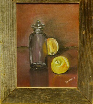 James Emerson; Still Life With Apples, 2000, Original Painting Oil, 9 x 12 inches. Artwork description: 241  Glass jar with winter apples on table    ...