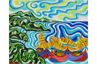 Pham Kien Giang; Fishing Boats, 2011, Original Painting Oil, 65 x 80 cm. 