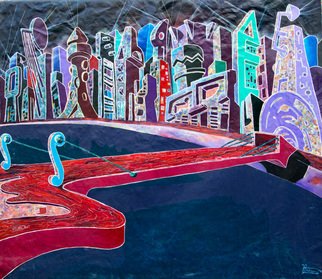 Philippe Jourdain; Abstract Song Ville, 1996, Original Painting Acrylic, 46.1 x 36 inches. 