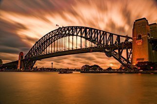 Jean Dominique  Martin; Sydney Sunset Bridge, 2020, Original Photography Digital, 60 x 40 cm. Artwork description: 241 Sumner under fire NSW ...