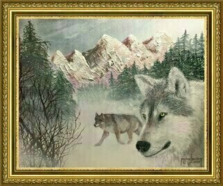 Michael Pickett, 'Wolves', 2022, original Painting Acrylic, 20 x 16  inches. Artwork description: 1911 In place of a pallet knife I used a Steak Knife, Brush and spray- paint. ...