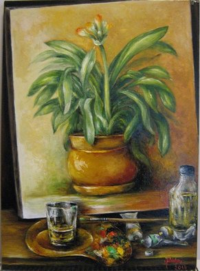 Nagy Alida; Clivia, 2014, Original Painting Oil, 39.5 x 54.5 cm. Artwork description: 241           Oil painting on canvas stretched on a wooden chassis.         ...