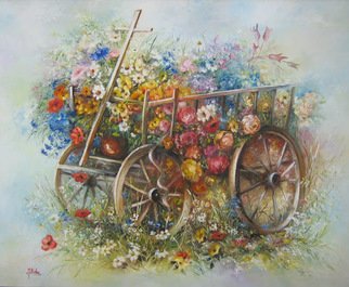 Nagy Alida; Oil Painting Flower Trolley, 2013, Original Painting Oil, 60 x 50 cm. Artwork description: 241       Oil painting on canvas stretched on a wooden chassis.     ...