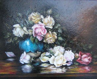Nagy Alida; Oil Painting Fresh Picked, 2012, Original Painting Oil, 50 x 40 cm. Artwork description: 241     Oil painting on canvas stretched on a wooden chassis.A beautiful bouquet of roses that will delight home.   ...