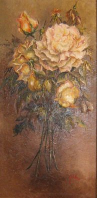 Nagy Alida; Painting In Oil Bouquet O..., 2007, Original Painting Oil, 38 x 77 cm. Artwork description: 241    Oil painting on canvas stretched on a wooden chassis.A beautiful bouquet of roses that will delight home.  ...