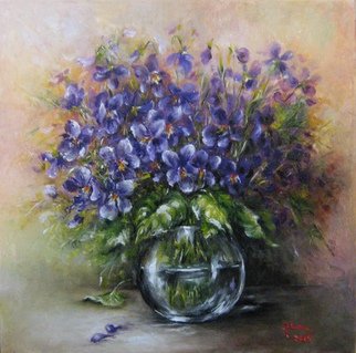Nagy Alida; Violets, 2015, Original Painting Oil, 40 x 40 cm. Artwork description: 241             Oil painting on canvas stretched on a wooden chassis.           ...