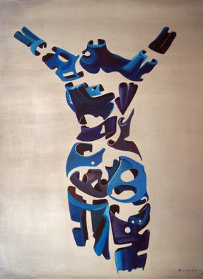 Jorge De La Fuente; LIBERTY, 1988, Original Painting Acrylic, 30 x 36 inches. Artwork description: 241  Neo surrealism segmented figure, with arms up to Liberty.  ...
