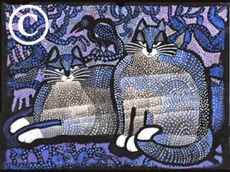 Les Kaluza; Dotted Cats, 1995, Original Painting Tempera, 20 x 15 inches. Artwork description: 241  (c) Les Kaluza...